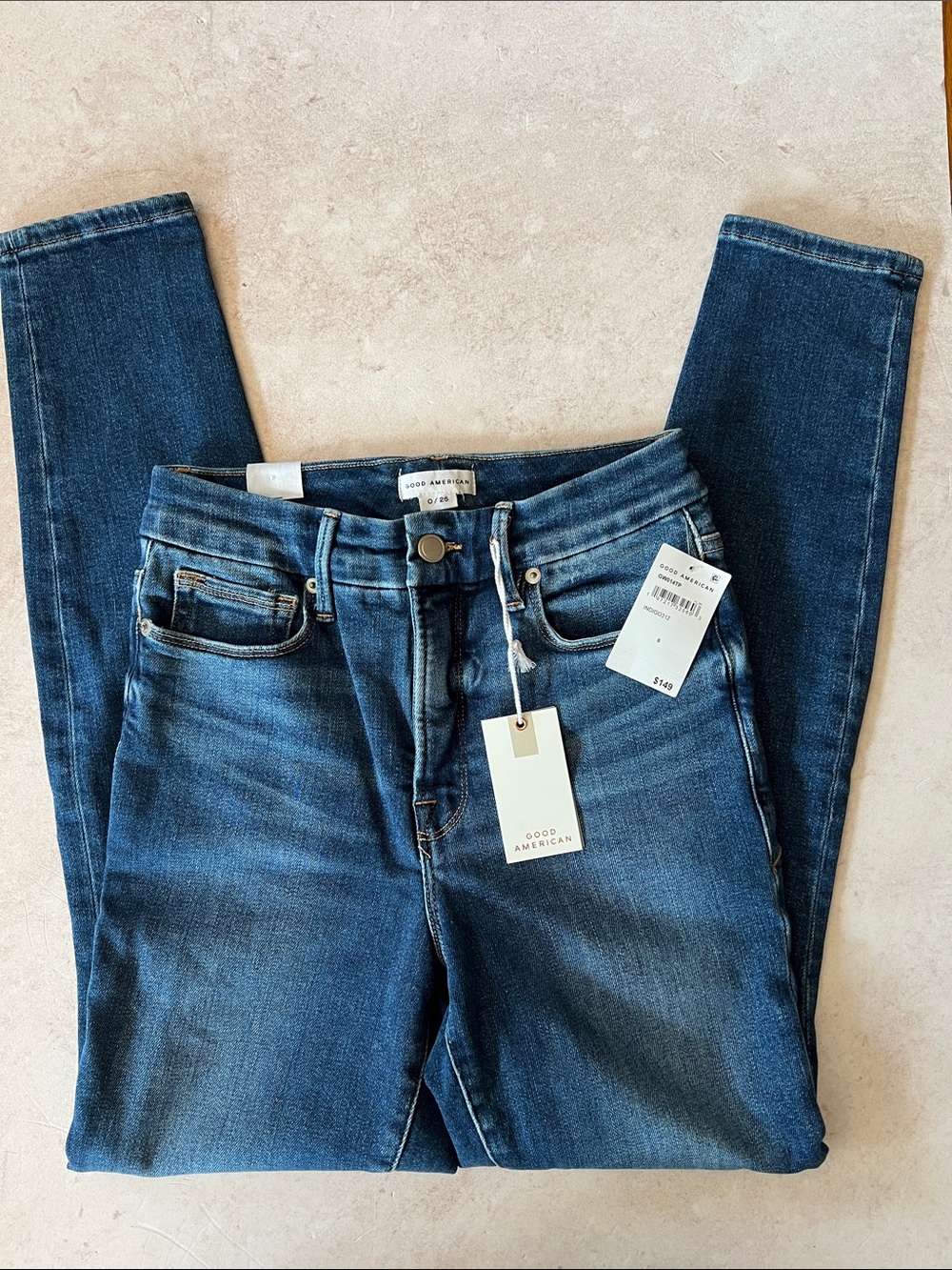 Good American Good Waist High Rise Indigo Skinny Jeans 0/25 NWT